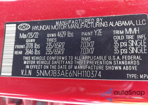 2022 Hyundai Tucson Sel from USA, damaged, VIN 5NMJB3AE6NH110374